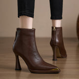 Vintage British Style Waterproof High And Short Boots Women Autumn And Winter New Metal Sharp Head Thick And Fashion Boots Thin Boots HZ0115