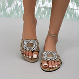 2025 Spring And Autumn New Large-Size Type Flat Bottom Water Drill Fashion One Foot Lazy Slipper Woman HZ0115