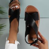 Large-Size Cross-Shoe With Flat Sandals Female Retro Wind Broadband Striped Toe Beach Cool Slippers Sandal HZ0115
