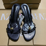 ZA Home 2025 Summer New Fine-Heeled Women's Shoes Sweet Fashion Love Water Drill Buckle And Cool Slippers HZ0115