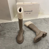 Thick-Bottomed Brown Long-Heeled Knight Boots Women's Shoes 2025 New Autumn And Winter Plus Velveled Winter Shoes Snow Boots HZ0115