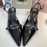 Spring 2025 New Patent Leather Fine Heel Sandals With Sharp Head Back Empty Cat Root Muller 4086 HZ0115