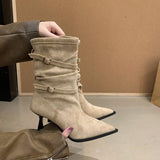Tuff-Faced Tips High Heels Folding Pile Boots Children 2025 New Belt Buckle Thin Short Boots HZ0115