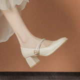 High-Heeled Women 2025 New Spring And Autumn Port Style With Skirt Cheongsam Retro Coarse Heel Single Shoes French Mary Jane Women's Shoes HZ0115