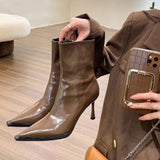 Sharp High Boots Children With 2025 Autumn And Winter New Temperament Patent Skin Bare Boots Skinny Boots HZ0115
