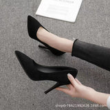 34-42 Large-Size High-Heeled Women 2025 Spring And Autumn New Black Fine Heel Pointed Light Mouth Velvet Professional Work Shoes HZ0115