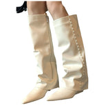 White Trousers Boots 2025 New Net Red Fat Mm Pointed Slope And High But Knee Long Boots Woman HZ0115