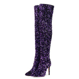 2025 New Sexy Nightclub Squin Side Zipper Fine Heel High Knee Boots Woman HZ0115