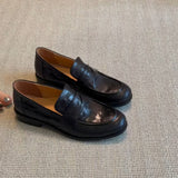 Vintage One-Legged Lazy Shoes Women Coarse Heel Flat Single Shoes British Wind Small Leather Shoes Lefu Shoes HZ0115