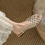 Summer 2025 Rome Braided Sandals Women Retro Wind Flat Base Soft Bottom White Low-Heeled Hollow Fish Mouth Shoes HZ0115