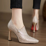 French Fashion Pearl Hot Heel 2025 Spring New Side Zipper Tip Fine Heel Women's Fashion Single Shoes HZ0115