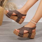 Large-Size Sandals Women 2025 Summer New Slope Heded Thick-Sided Fish Mouth Magic Paste Roman Sandals HZ0115