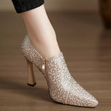 French Fashion Pearl Hot Heel 2025 Spring New Side Zipper Tip Fine Heel Women's Fashion Single Shoes HZ0115