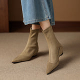 Sharp-Headed Velvet Zippered Elastic Boots Women's New Thin Boots In The Raised Short Boots HZ0115