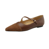 Vintage Brown Pointed Single Shoe Women 2025 New Flat Heeled Clasp With French Flat Shoes HZ0115