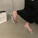 Simple Foot Flip-Flop Women's Shoes 2025 New Summer Height Thick Beach Cool Drag Sandals HZ0115