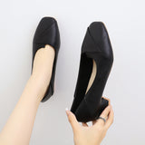Square Single Shoes Female Coarse Heel Professional Temperament Flight Attendants Comfortable Long Standing Not Tired Black Work Shoes HZ0115