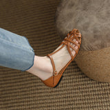 Original Ins Niche~Pouhead Hollow Sandals Women's Summer Retro Roman Buckle Flat Shoes HZ0115
