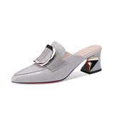 Metal Side Buckle Coarse Heel Baotou Cool Slippers Lady Wears Fashion Slippers Heel Sandals Half-Dragging Sandals HZ0115