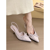 Temperament Tip Wrinkled Folded Back Empty Sandals Women Spring 2025 Gentle High Heel Single Shoes HZ0115