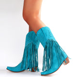 Autumn And Winter New Retro Handmade Shoes Coarse High Heel Mid-Heeled Boots PU Pointed Large Yard Flow Su Boots HZ0115