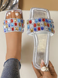 Large-Size Slippers Women Wear The New Summer 2025 Summer New Fashion Water Drill Square Beach Cold Slippers Women HZ0115