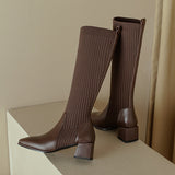 Vintage Knitted Wool Elastic Lean Long Boots Woman But Knee-High Thick And Socks Boots Spring And Autumn Boots HZ0115