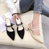 Sharp Head With Coarse Heel Cool Slippers Half-Dragging Sandals Women's Summer 2025 New Breathable Cloth Wear HZ0115