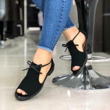 2025 Summer New Fish Mouth Lace Side Low Square Heel Large Size Women's Sandals Lady Sandals HZ0115