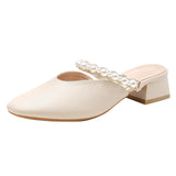 Pearl Bag Head Cool Slippers Women Fashion Wear 2025 Summer New Rough And Fairy Wind With French Half Slippers HZ0115