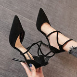 Sexy Pointed High-Heeled Women 2025 Spring New Temperament Cross-Lace Single Shoe Velvet Fine Heel Women's Shoes HZ0115