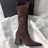 Long Cylinder Side Zipper French Thin Retro British Wind Tip High With New Long Boots Woman HZ0115