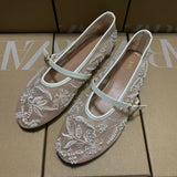 ZA Home 2025 New Women's Shoes Spanish Embroidery Fashion Low-Help Embroidery Mesh Single Shoes Women HZ0115