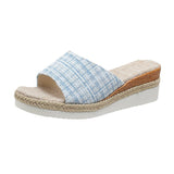 Large-Size 2025 New Pine Cake Heel Toe Cool Slippers Cloth One-Word Drag Cloth Women's Shoes HZ0115