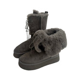 Grey Snow Boots Women 2025 New Winter Tie With Two Long Boots Plus Velvet Thick Cotton Shoes HZ0115