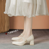 High-Heeled Women 2025 New Spring And Autumn Port Style With Skirt Cheongsam Retro Coarse Heel Single Shoes French Mary Jane Women's Shoes HZ0115