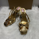 Yujie Temperament Golden High-Heeled Women 2025 New Cross-Heeled Sandals Summer Skirt Wearing Fish Mouth Roman Shoes HZ0115