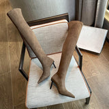 Over-Knee Boots Autumn And Winter Explosion Of High-Heeled High-Heeled High-Heeled Shoes Brown Elastic Thin Boots HZ0115