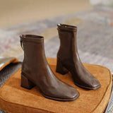 Martin Boots Women 2025 New Autumn And Winter Korean Version Of The Square Head And Zipper High And Velvet Cylinder Thin Short Boots HZ0115