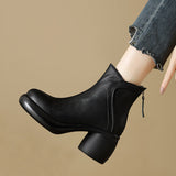 7 Cm ~ 2025 Autumn And Winter New Fashion Small Leather Boots Women Round Head Zipper Thick Bottom Height Fashion Short Boots HZ0115