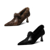 6Cm Fashion Leopard Velvet Deep Mouth High Heels Plush Simple Temperament Warm Spring And Autumn Casual Fine Heel Single Shoes HZ0115