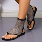 2025 Spring And Summer New Large-Size Lady Flat-Soled Sandals Breathable Mesh Hot Diamond-Shaped Sandals Temu Fashion HZ0115