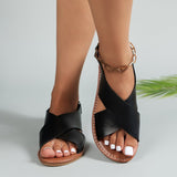 Large-Size Cross-Shoe With Flat Sandals Female Retro Wind Broadband Striped Toe Beach Cool Slippers Sandal HZ0115