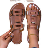 Large-Size Buckle Flat Bottom Slipper Women's New Toe Beach Cold Slippers HZ0115