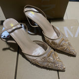 ZAJ2025 Spring New Pointed Thin-Heeled Mesh Buns High Heels Women's Lace Fragrant Wind Wear HZ0115