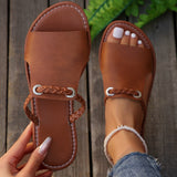 Large-Size 2025 Summer New Slippers Women Solid Color Weaving Simple Daily Beach Slippers Sandals HZ0115