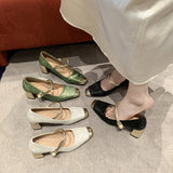 2025 Spring And Summer National Wind Square Design Fashion Shallow Casual Coarse Heel High Fashion Daily Single Shoes Women HZ0115
