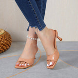 High-Heeled Cool Slippers Women 2025 Summer New Large Square Head And One-Word Drag Women's Fish Mouth Slippers HZ0115