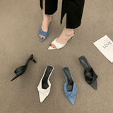 2025 Spring Tip-Tip Toe Cowboy Blue Wearing Slippers Fairy Wind And High With A Word Drag Bow Cool Drag HZ0115