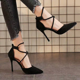 Sexy Pointed High-Heeled Women 2025 Spring New Temperament Cross-Lace Single Shoe Velvet Fine Heel Women's Shoes HZ0115